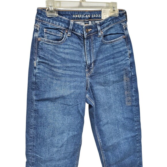 American Eagle Mom Jeans Super High Rise Womens 8 Long 29W Stretch Medium Wash - Picture 15 of 16